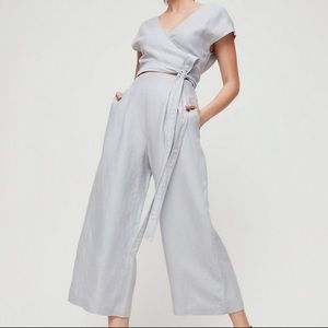 Aritzia Wilfred Linen Brax Jumpsuit Pearl Grey Size 8